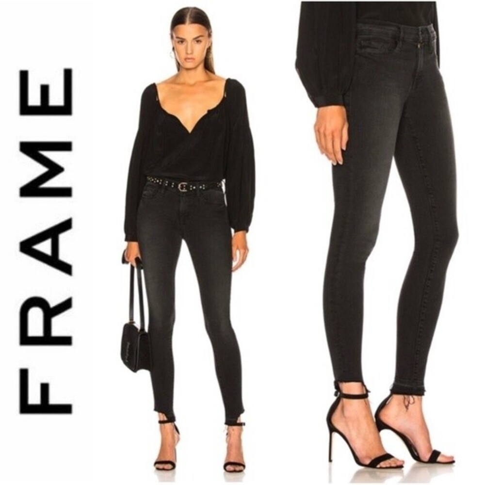 FRAME Grey Le Skinny De Jeanne Crop Jeans Size 26 Shredded Hem Party Date